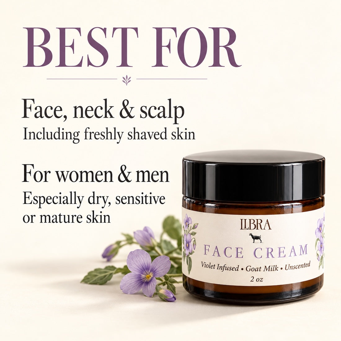 Face Cream - Goat Milk & Violet - Unscented - 2 oz
