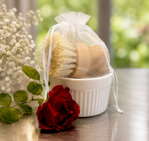 Goat Milk Dish Soap in Ramekin with Artisan Brush - Lemongrass