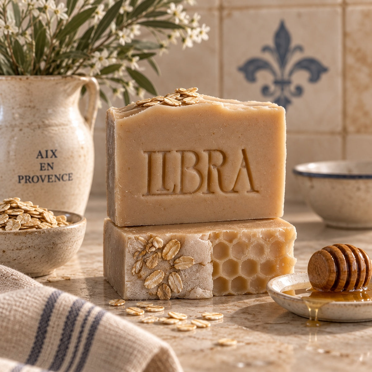 Goat Milk Soap on an Elegant Wooden Tray | Oatmeal & Honey Gift Set